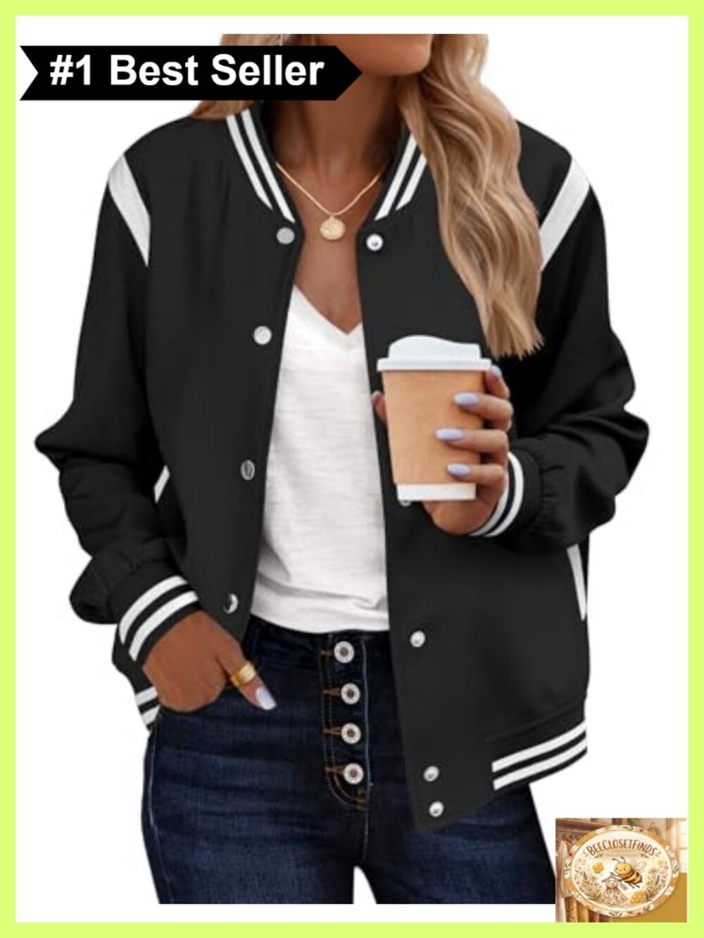Zeagoo Women's Bomber Jacket Varsity Button Down Lightweight Casual